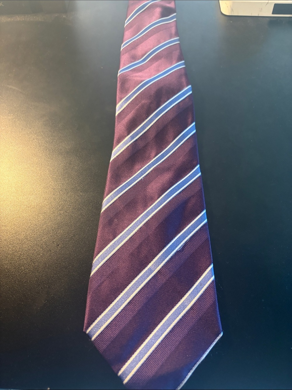Geoffrey Beene Purple Stripe Silk Tie with Light Blue Accents